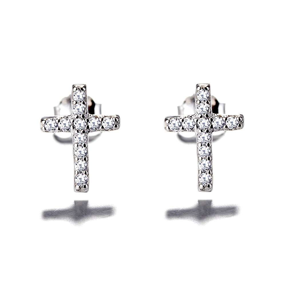 Cercei argint 925, JW690, model cruce, placati cu rodiu