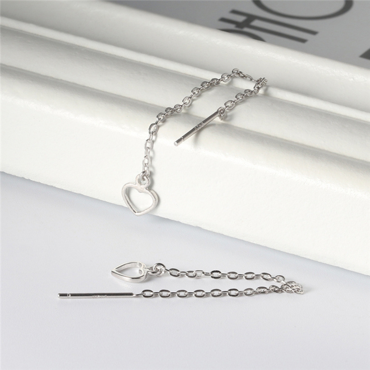 Cercei lungi argint 925, JW1802, model inimioara, placati cu rodiu