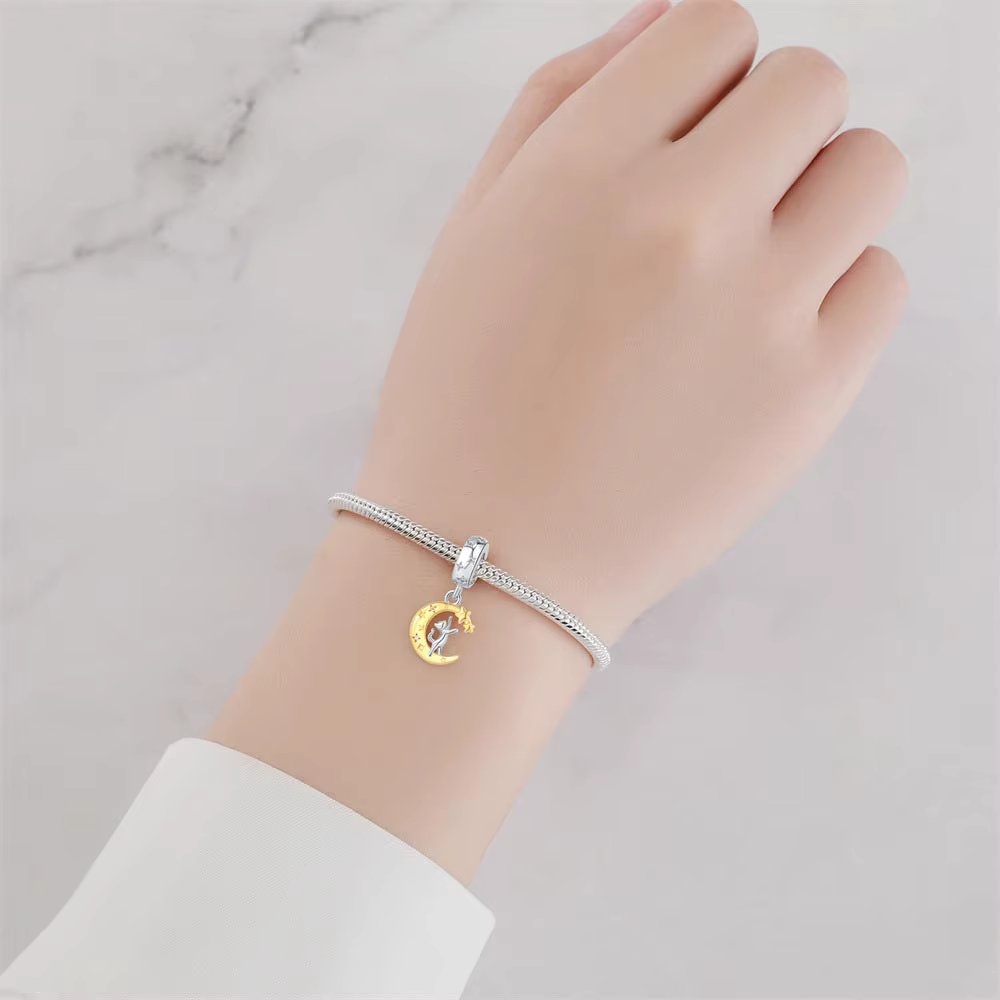 Charm/talisman argint 925, JW1648, model semiluna, placat cu rodiu