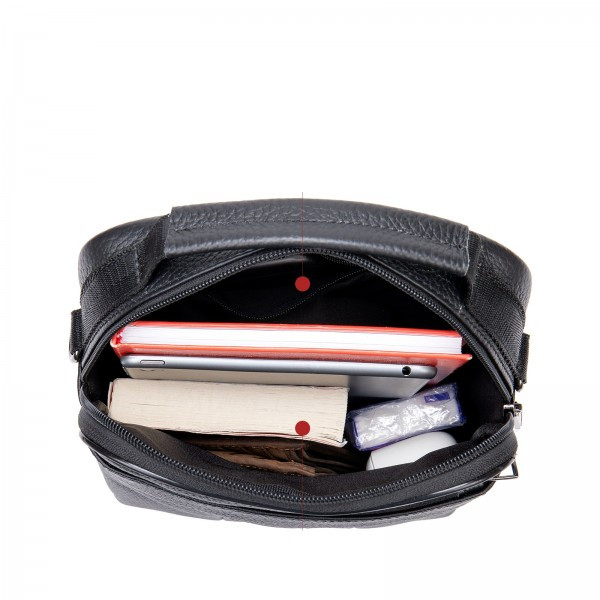 Geantă bărbați piele naturală, crossbody cu mâner și buzunar frontal, neagră — imaginea 2