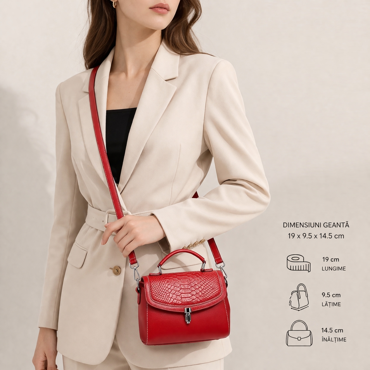 Geanta dama, Arina GT3119, piele naturala, Bordo - imagine 2