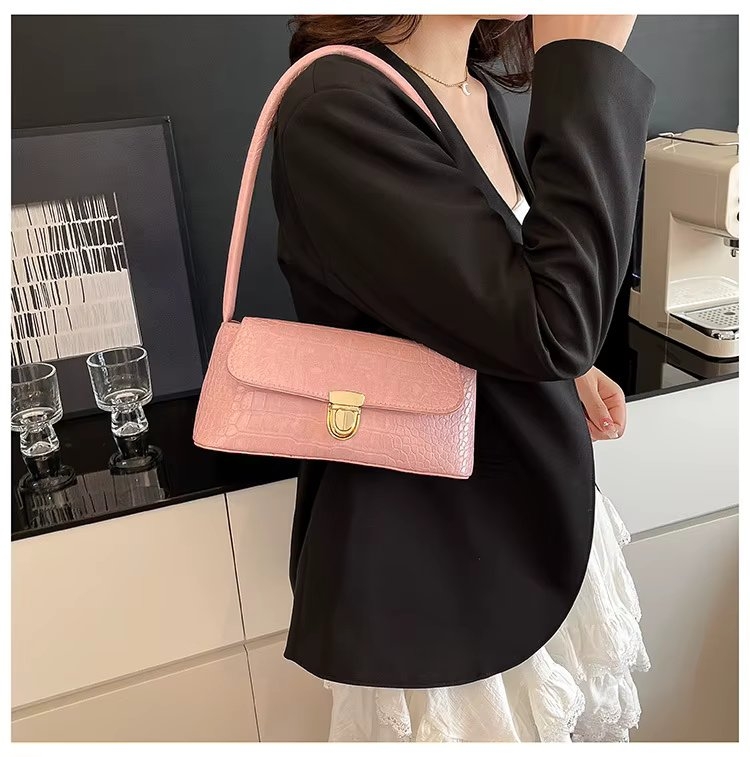Geanta dama tip baguette,Isoria GT3981, textura crocodil, Roz — imaginea 4