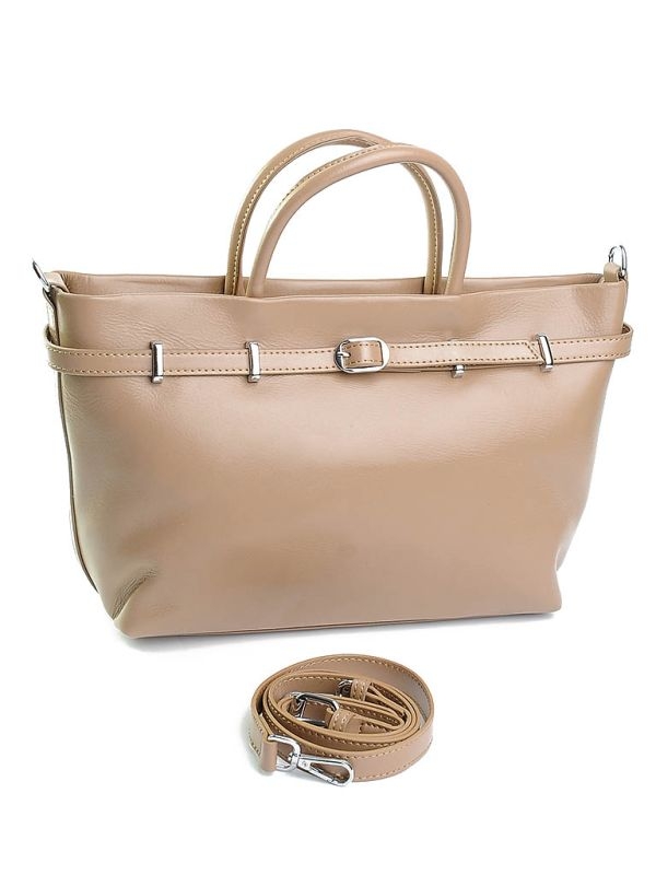 Geanta de dama, 7738, piele naturala, Crem