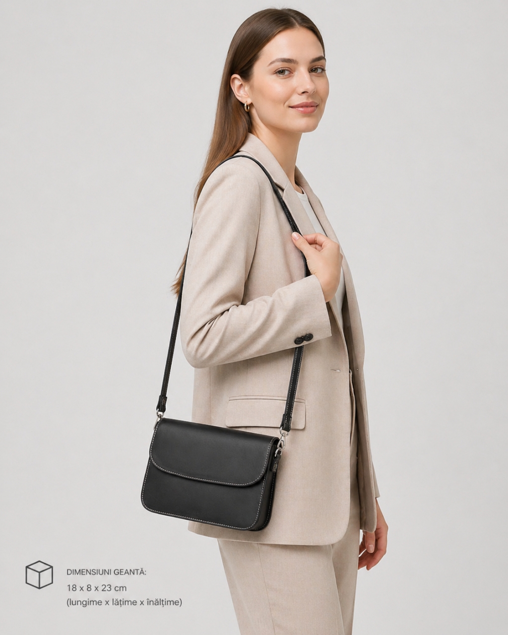 Geanta de dama, Amely GT3878, piele naturala, Negru - imagine 2