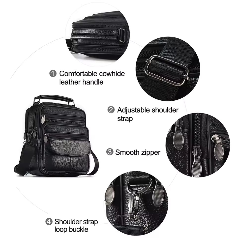 Geanta de umar pentru barbati, Oriol GT3262, piele naturala, Negru