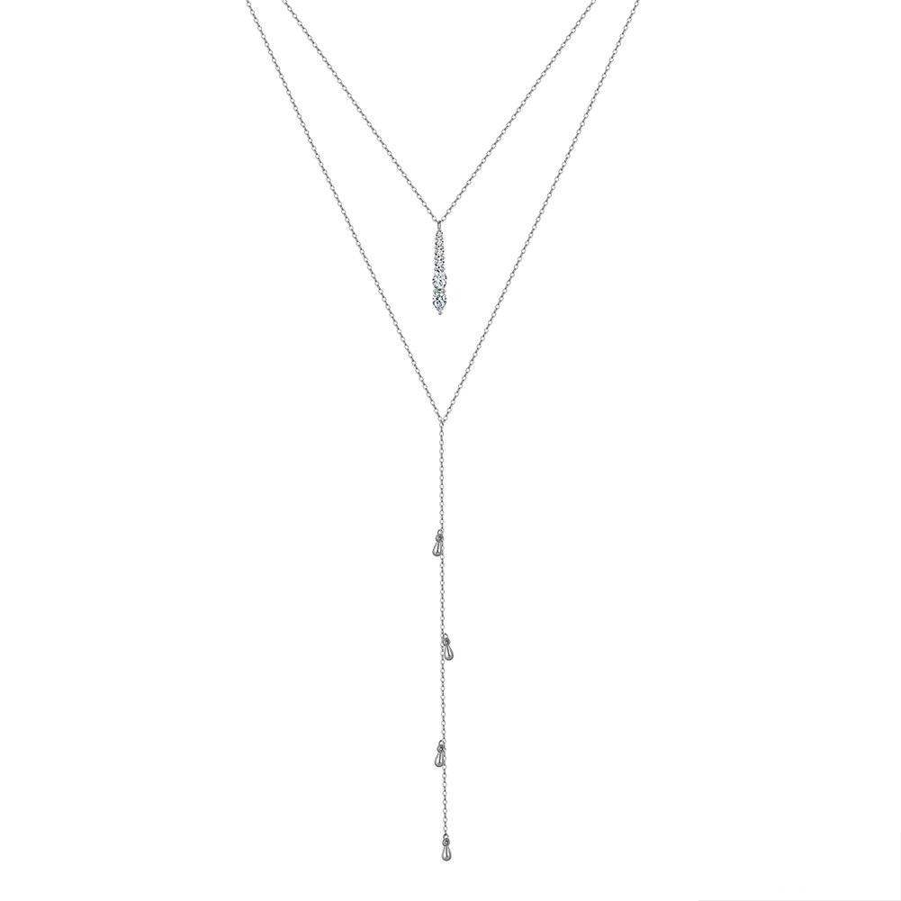 Lantisor argint 925, JW1767, model dublu lung, placat cu rodiu