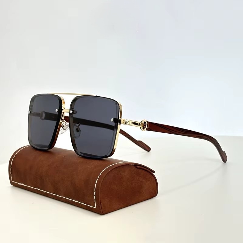 Ochelari de soare unisex fără ramă, lentile pătrate fumurii, brațe maro, negru