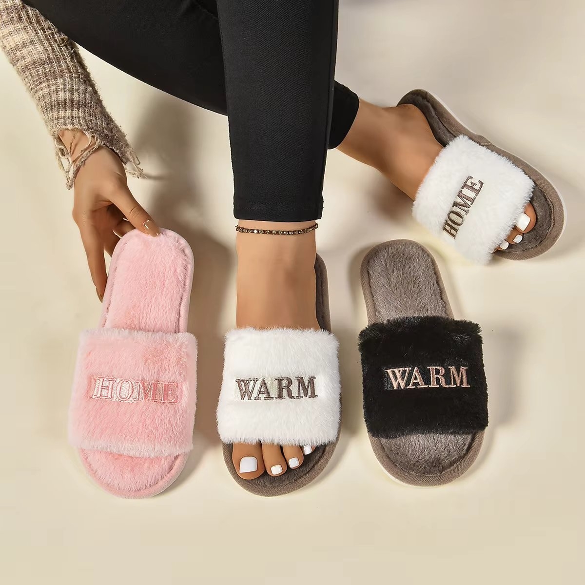 Papuci de casa pentru femei PC010, Home&Warm, Crem