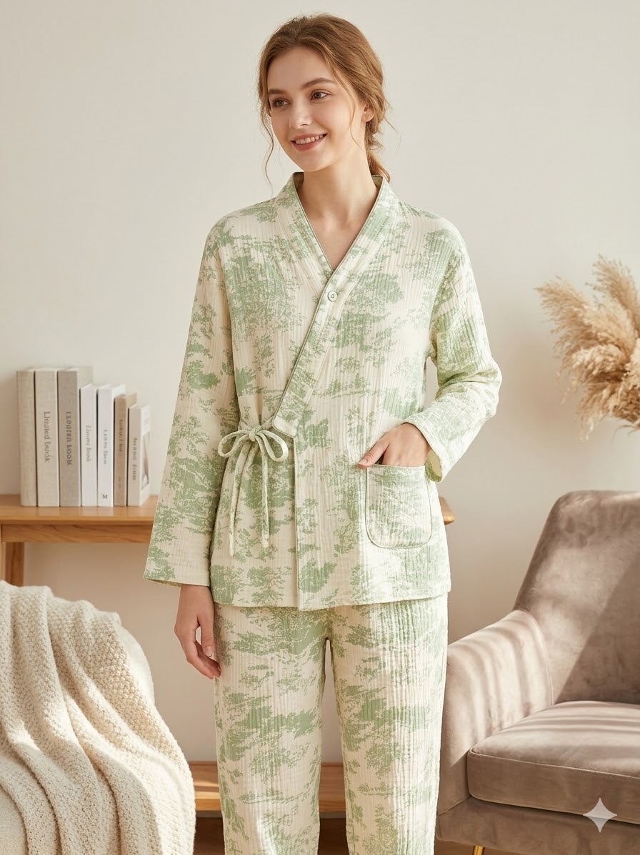 Pijama dama "Velvet Calm" din doua piese, PJ036, Verde