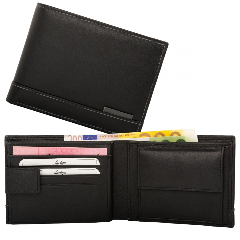 Portofel barbati Delis, Alan PT1432, piele naturala, Negru-Gri