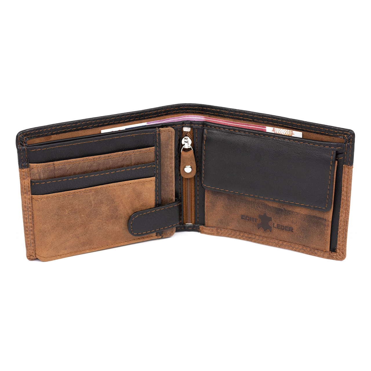 Portofel barbati Delis, Athelstan PT1239, piele naturala, Negru-Maro