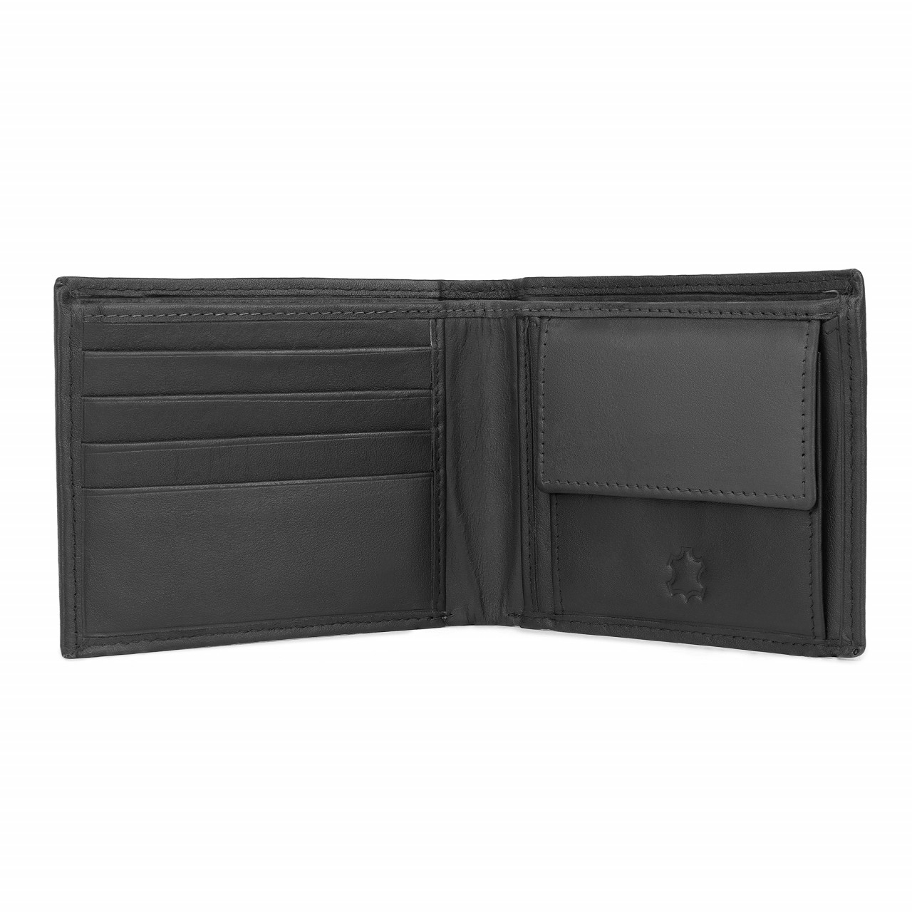 Portofel bărbați Ronno, piele naturală, model pliabil, negru — imaginea 3
