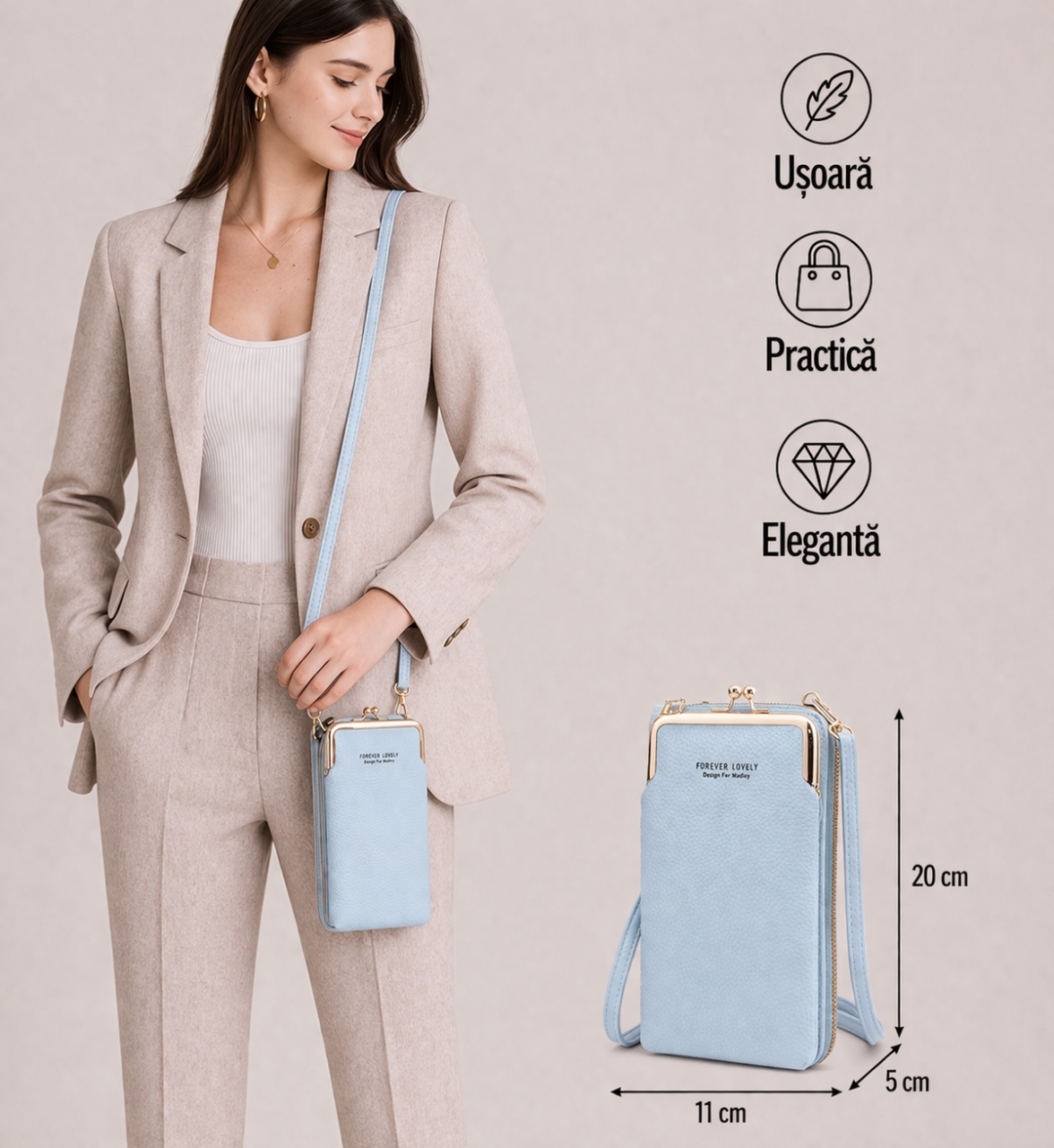 Portofel tip geanta, Angela PT825, albastru - imagine 2