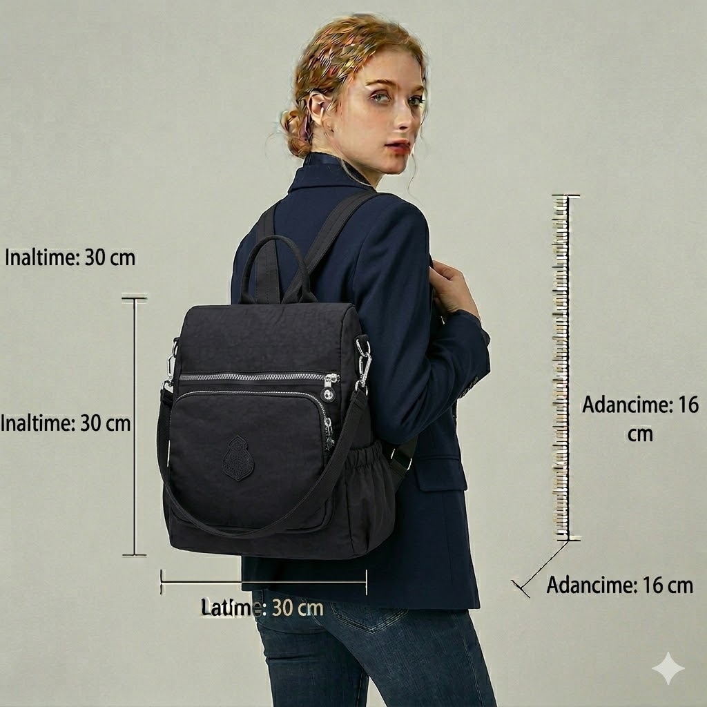 Rucsac dama Aila GT1842, antifurt, material textil, negru - imagine 2