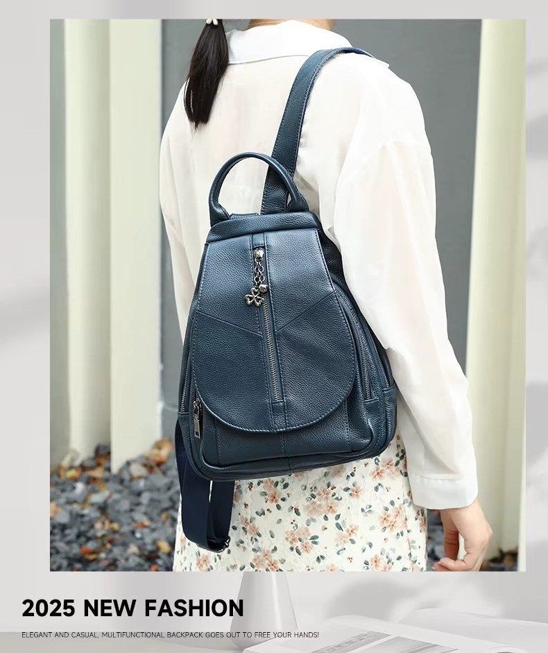 Rucsac dama, Daliah GT3641, piele naturala, Albastru - 2 | YEO