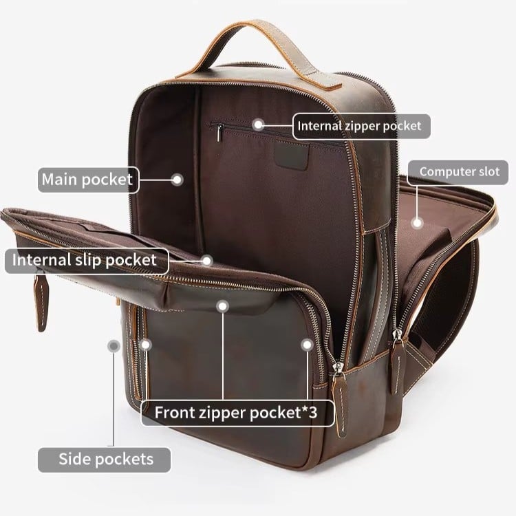 Rucsac pentru barbati, Mael GT3327, piele naturala, Maro - 3 | YEO