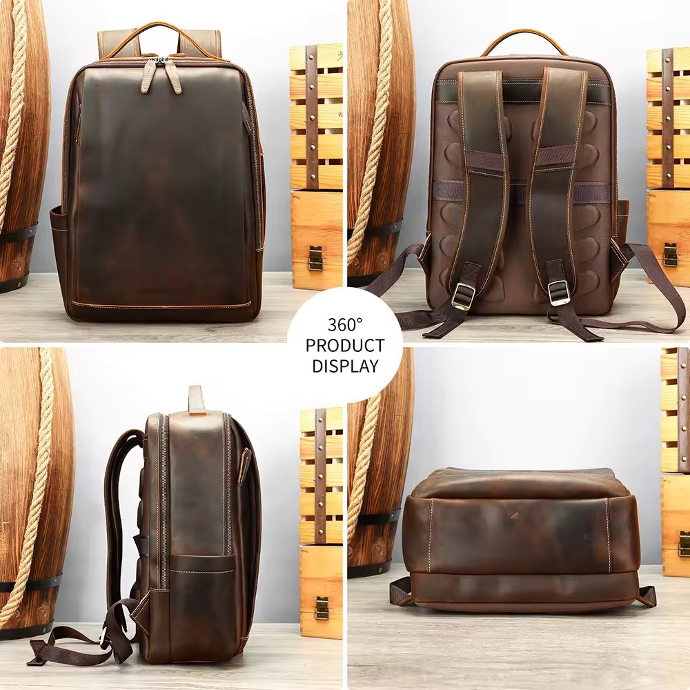 Rucsac pentru barbati, Sylas GT3319, piele naturala, Maro inchis