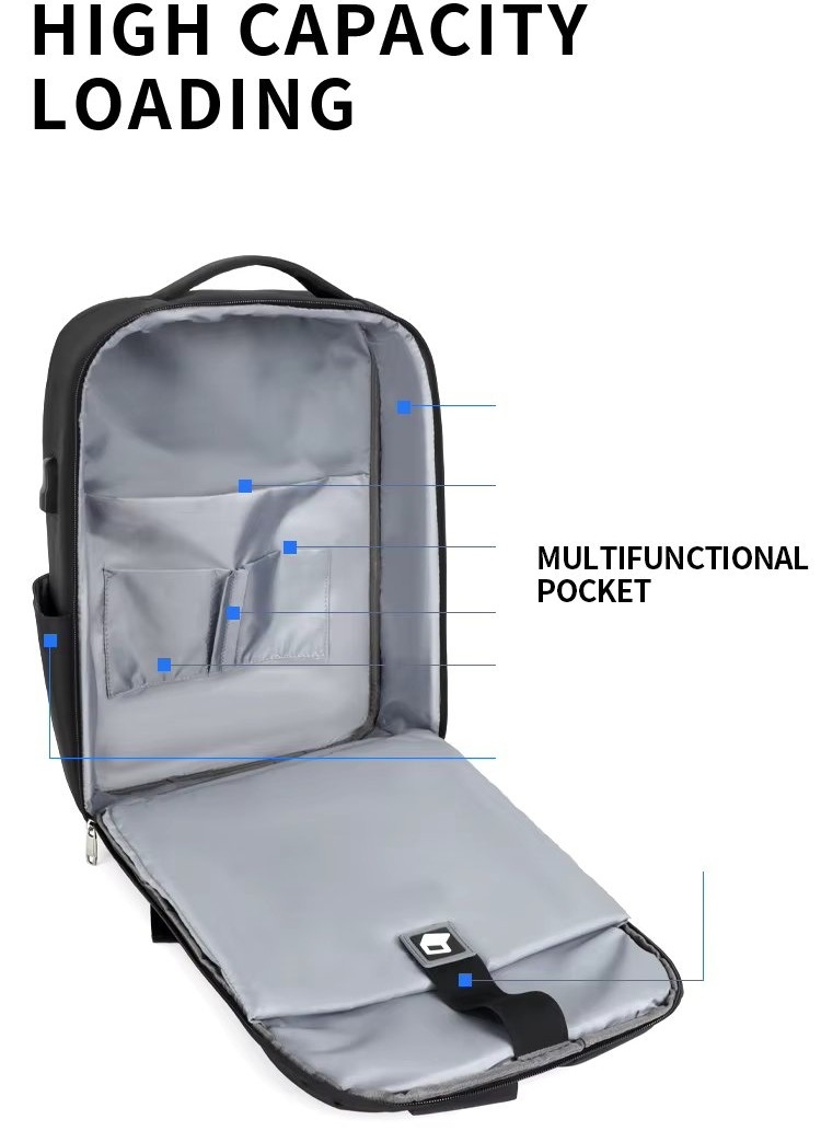 Rucsac unisex, Orien GT3757, port USB, Gri - 4 | YEO