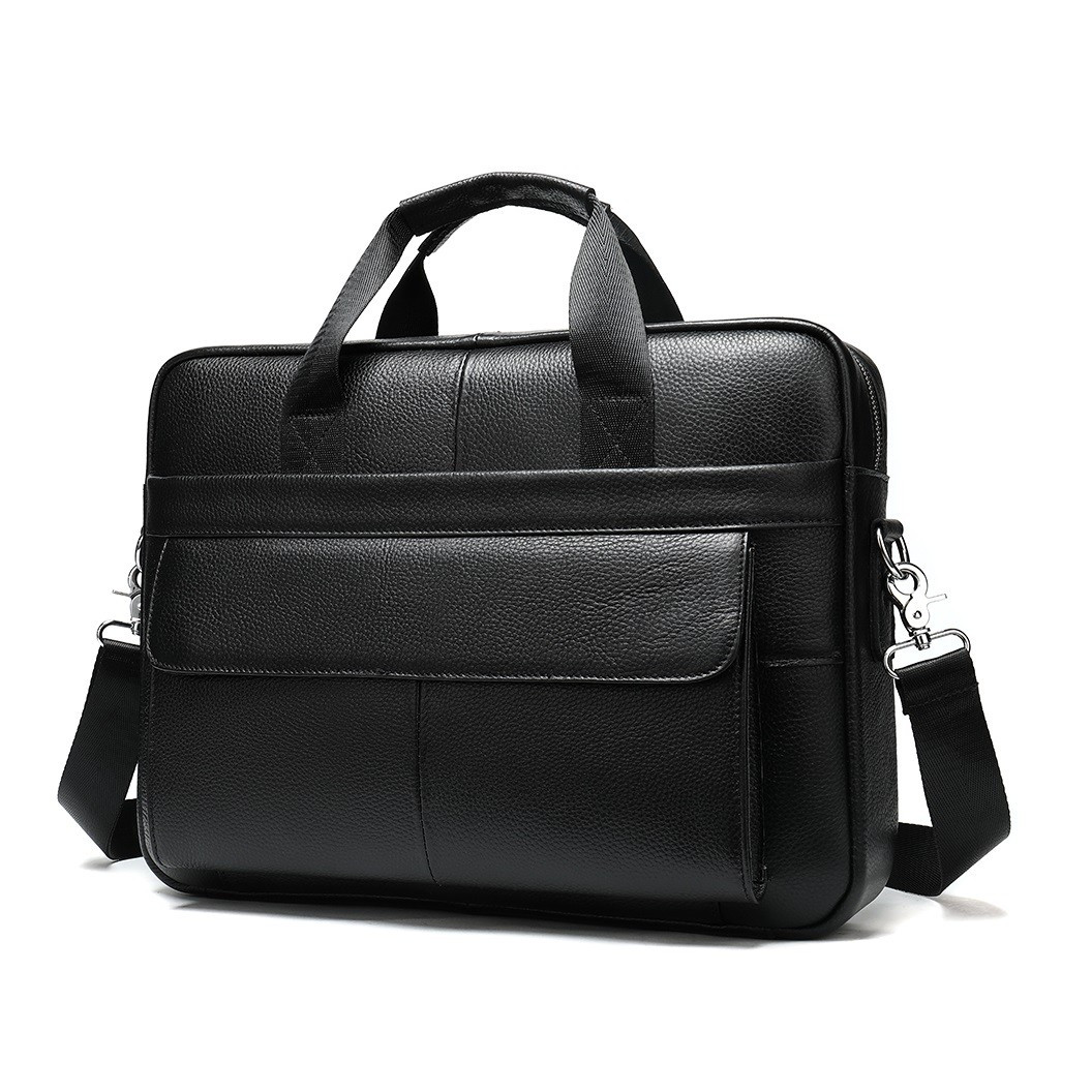 Servietă bărbați piele naturală, compartiment laptop, curea umăr, negru