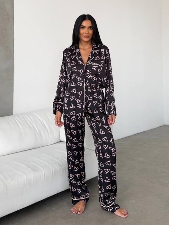 Set pijama dama din doua piese, cu nasturi – 2401677, Negru