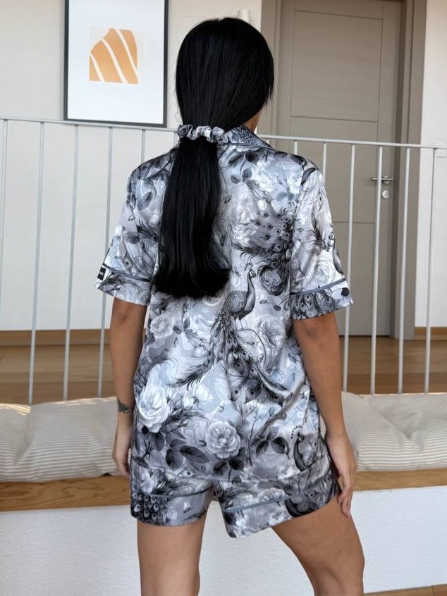 Set pijama dama din doua piese, cu nasturi – 2500088, Grey Floral Luxe - imagine 5