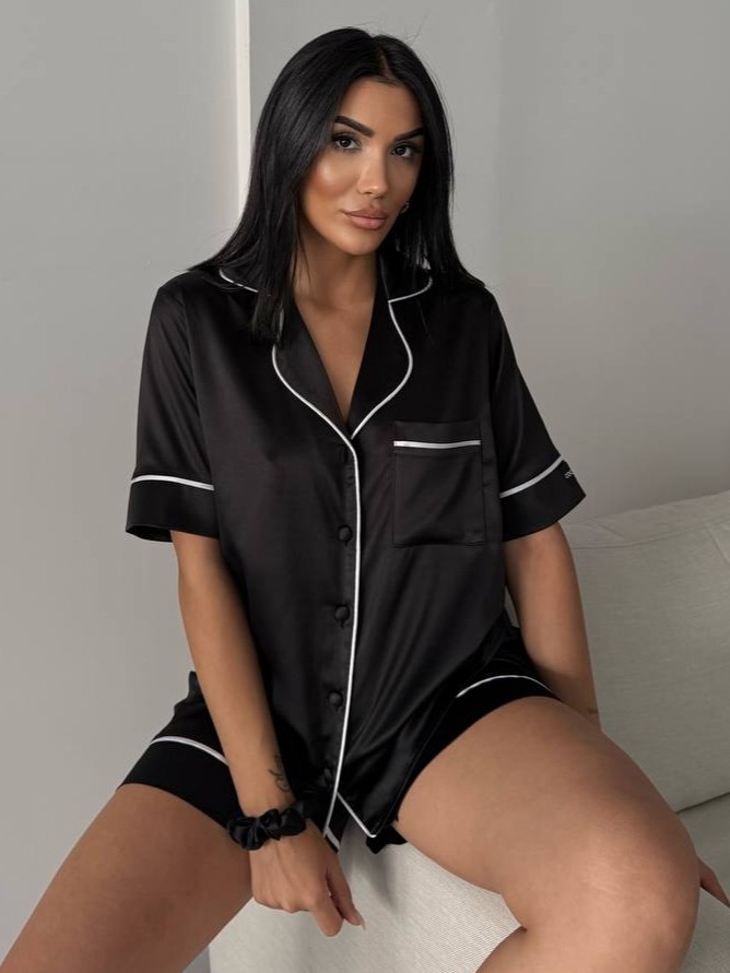 Set pijama dama din doua piese, cu nasturi – 2500190, Negru - imagine 3