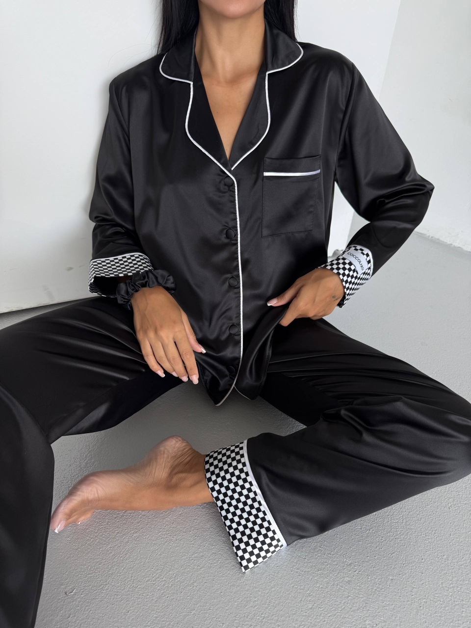 Set pijama dama din doua piese, cu nasturi – 2500251, Negru - imagine 2
