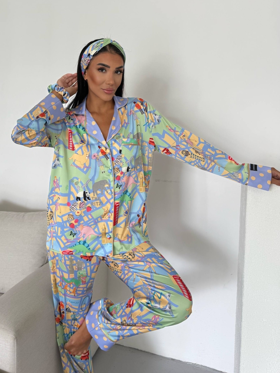 Set pijama dama din doua piese, cu nasturi – 2500266, Multicolor