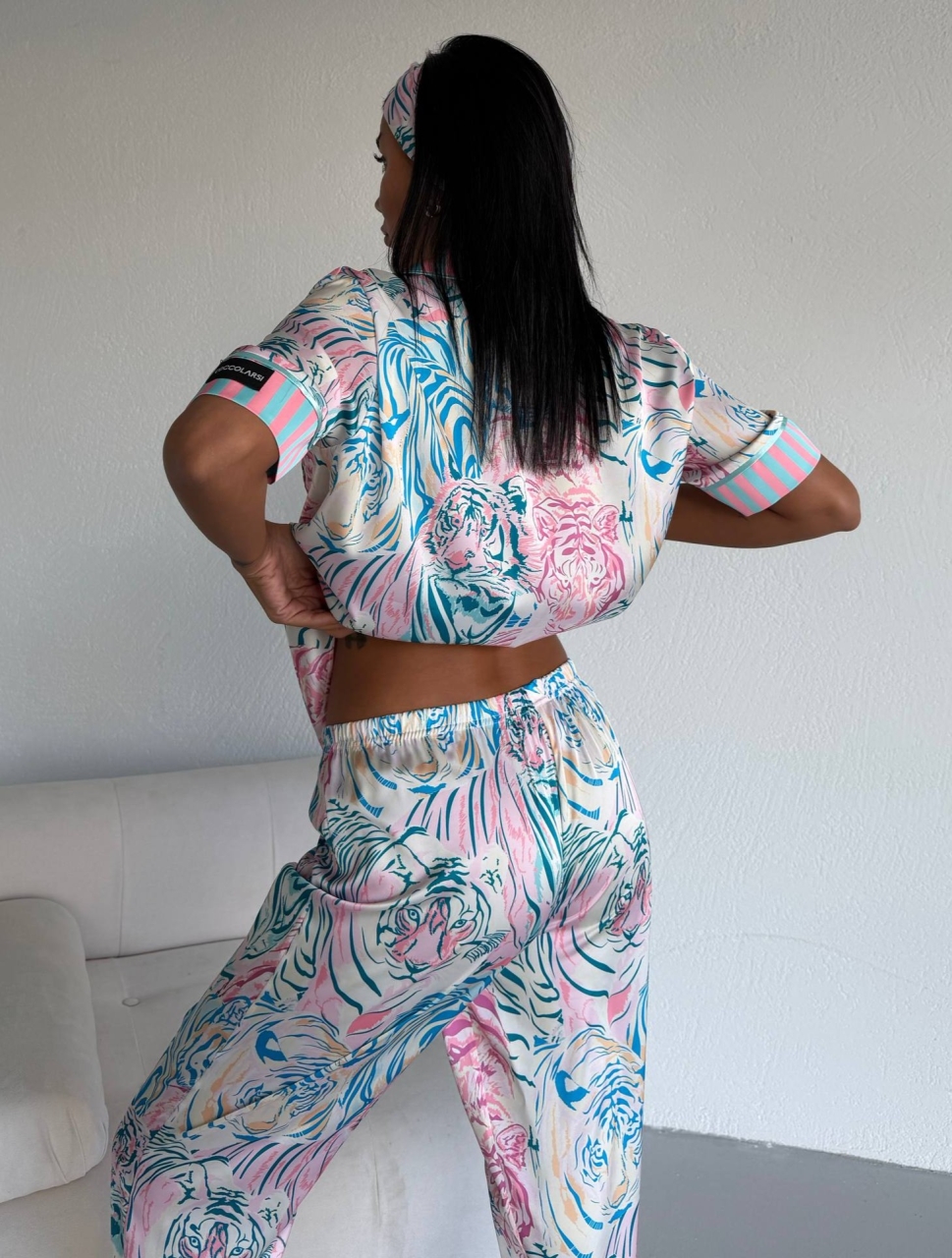 Set pijama dama din doua piese, cu nasturi – 2500382, Mint Tiger Vibe - imagine 4