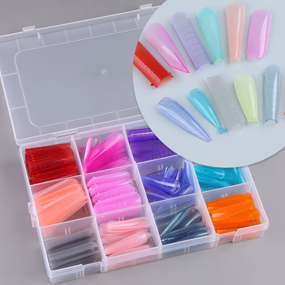 Tipsuri unghii reutilizabile formă marquise, 288 bucăți, multicolore, cu cutie organizatoare — imaginea 4