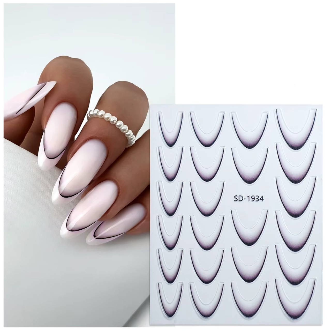 Abtibilduri unghii french Marquise, STICKER72, Negru