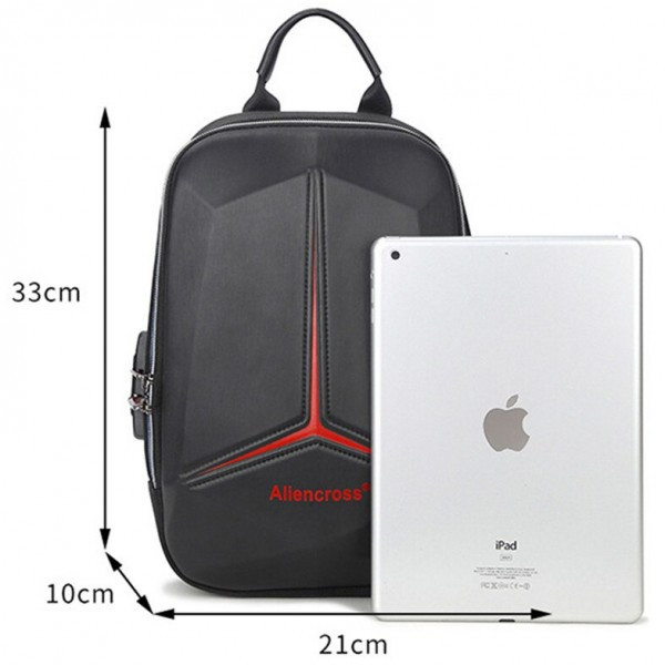 Borsetă crossbody bărbați Aliencross, carcasă rigidă antifurt, port USB și cifru, negru cu roșu — imaginea 4