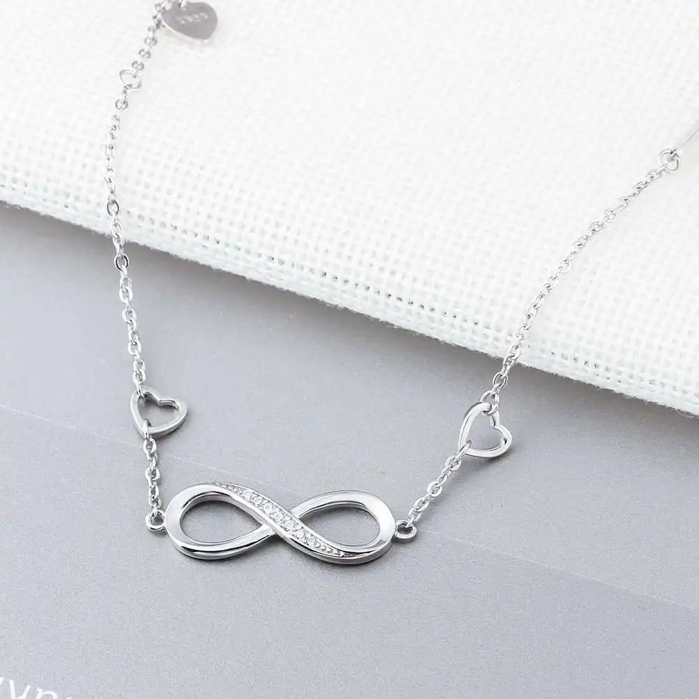 Brățară damă argint 925, model infinit cu zirconii, lungime reglabilă, placată cu rodiu — imaginea 3