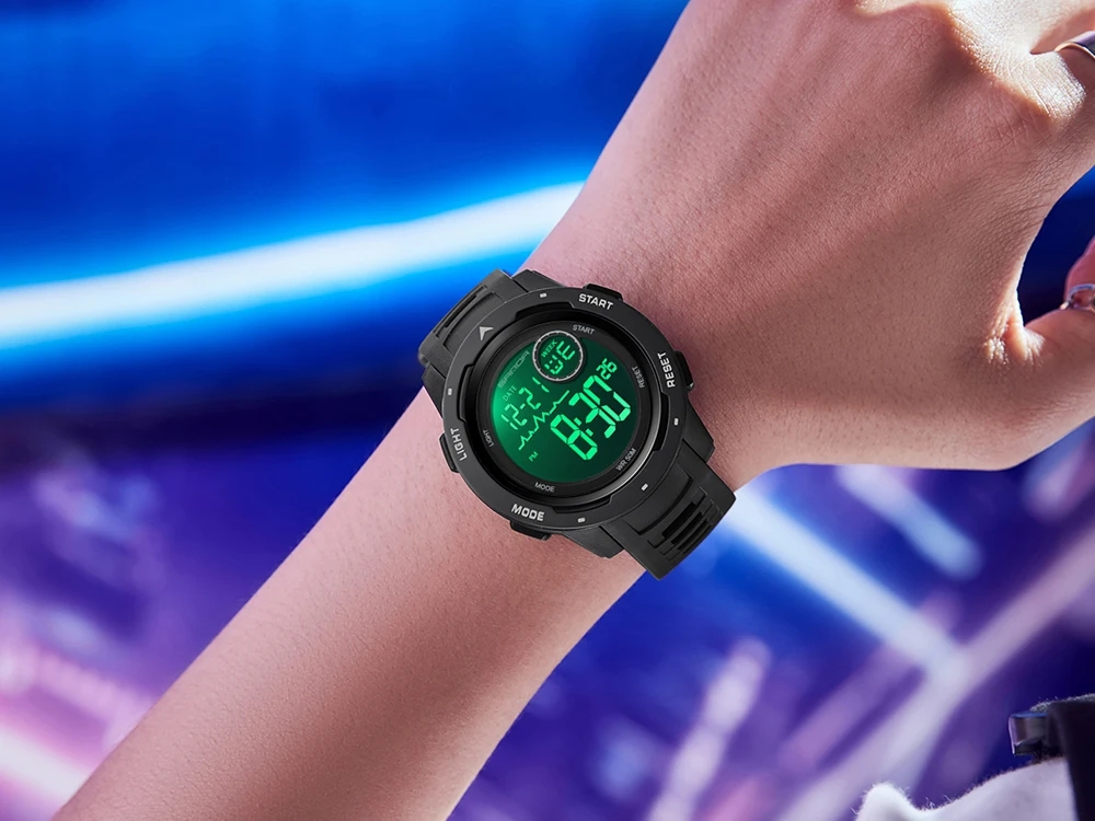 Ceas barbatesc digital Samda CS1761, silicon, albastru, cadran negru - 1 | YEO