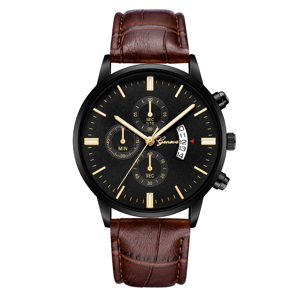 Ceas barbatesc GENEVA CS693, curea piele, model elegant, maro