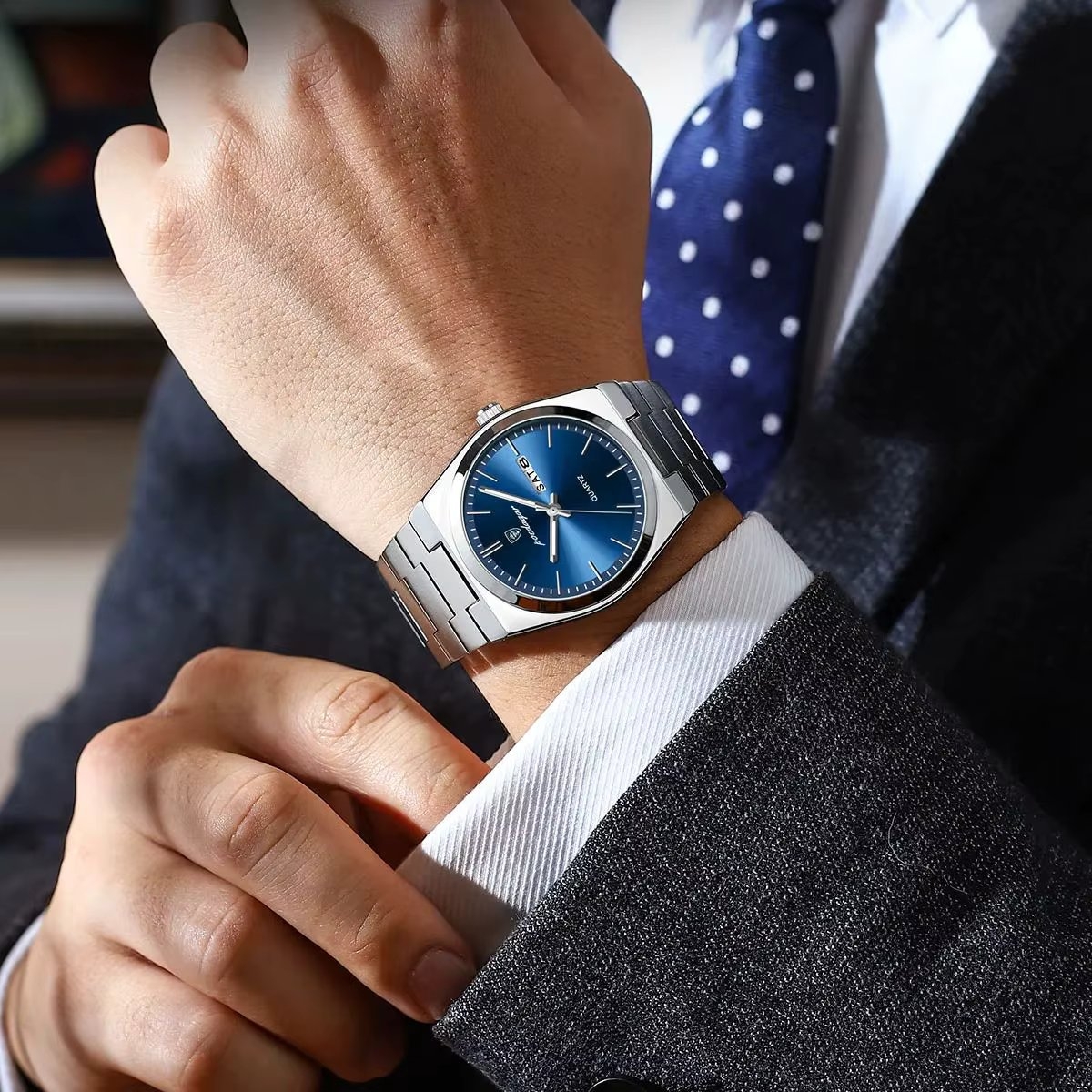 Ceas barbatesc Poedagar CS1793, otel inoxidabil, argintiu-rose gold, cadran alb - 1 | YEO