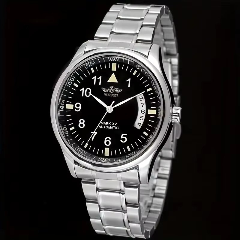 Ceas barbatesc Winner CS1731, automatic, otel inodixabil, argintiu, cadran negru