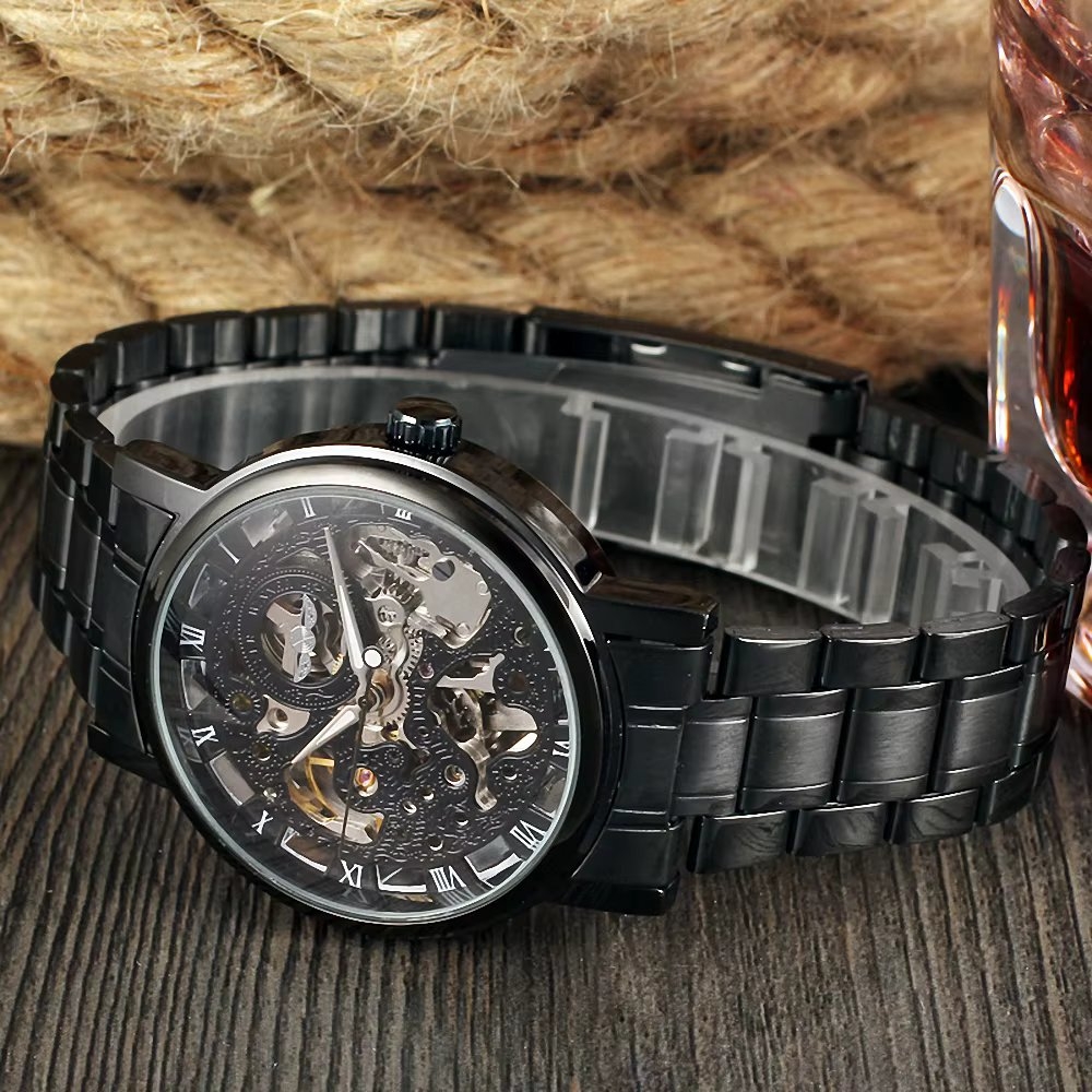 Ceas barbatesc Winner CS1739, automatic, otel inoxidabil, negru, cadran negru - 3 | YEO