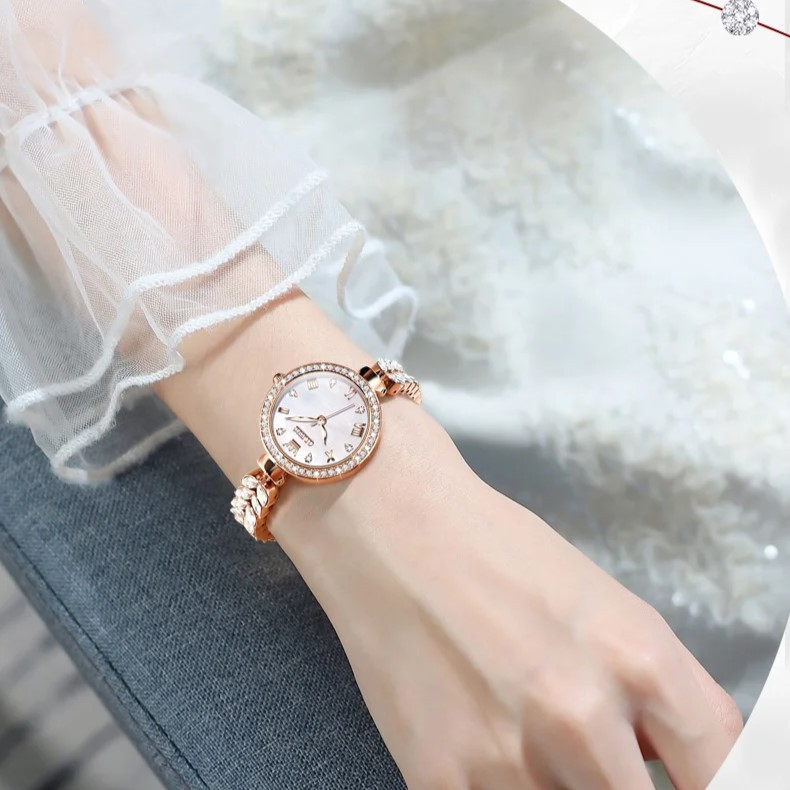Ceas damă Olevs, brățară oțel cu zirconii, cadran sidefat alb, rose gold CS1613 — imaginea 2