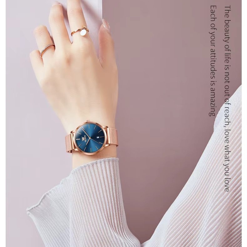 Ceas de dama Olevs CS1923, otel inoxidabil, rose gold, cadran albastru - 1 | YEO