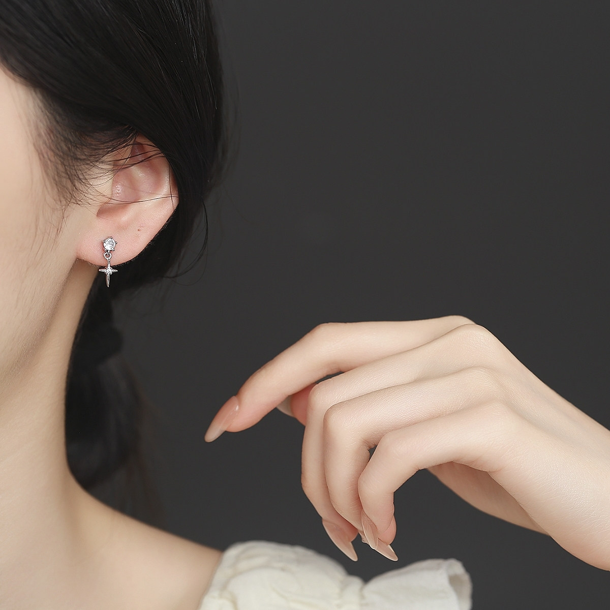 Cercei argint 925, JW1615, model cruce, placati cu rodiu