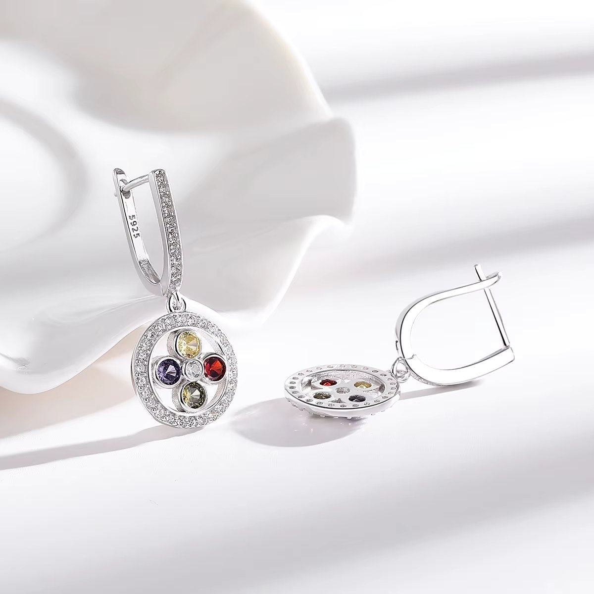 Cercei argint 925, JW1616, model floare, placati cu rodiu