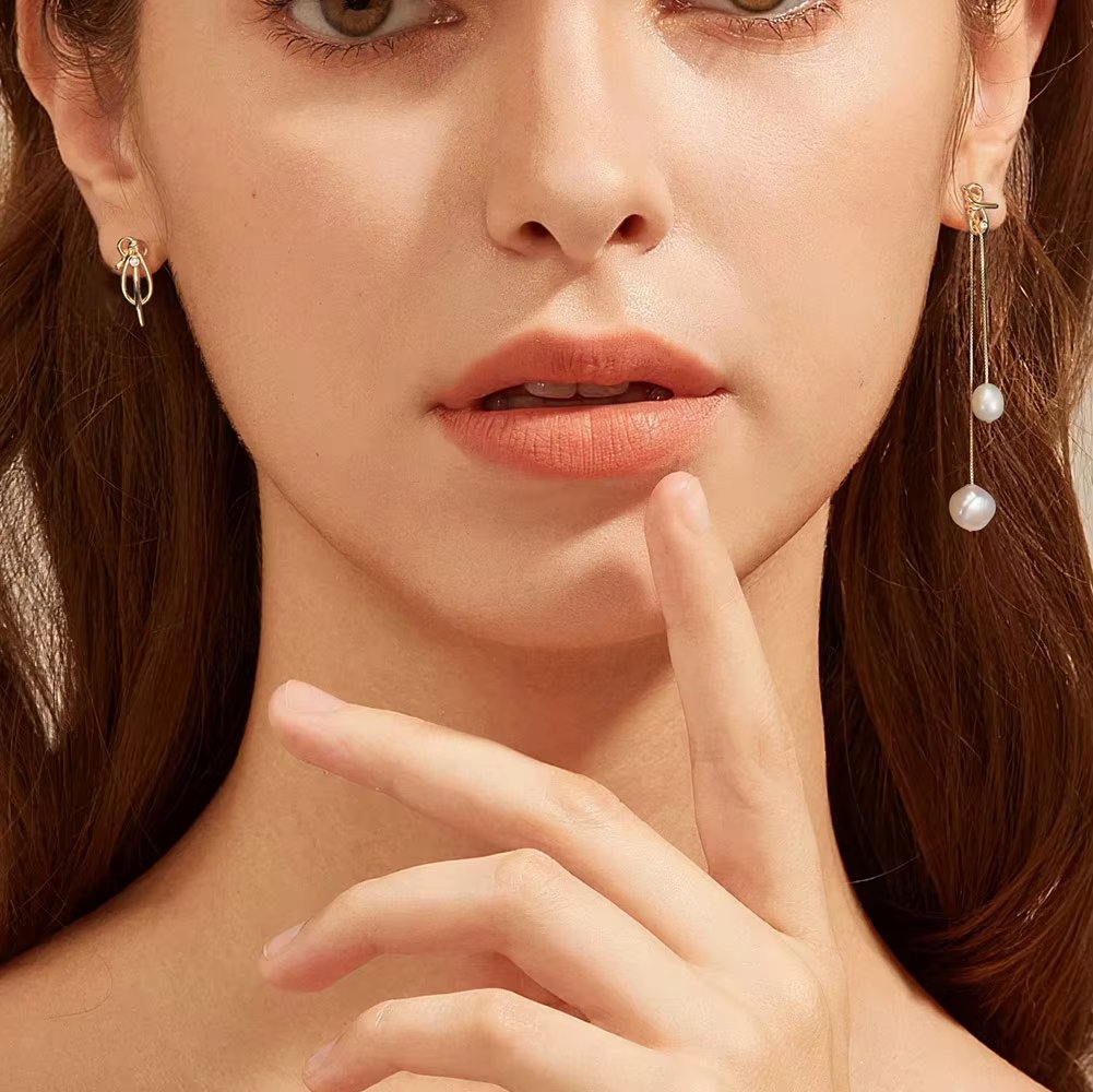 Cercei argint 925, JW1719, model asimetric cu perle, placati cu aur