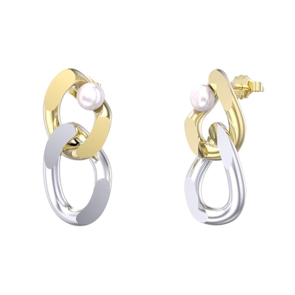 Cercei argint 925, JW1729, model lant, placati cu aur