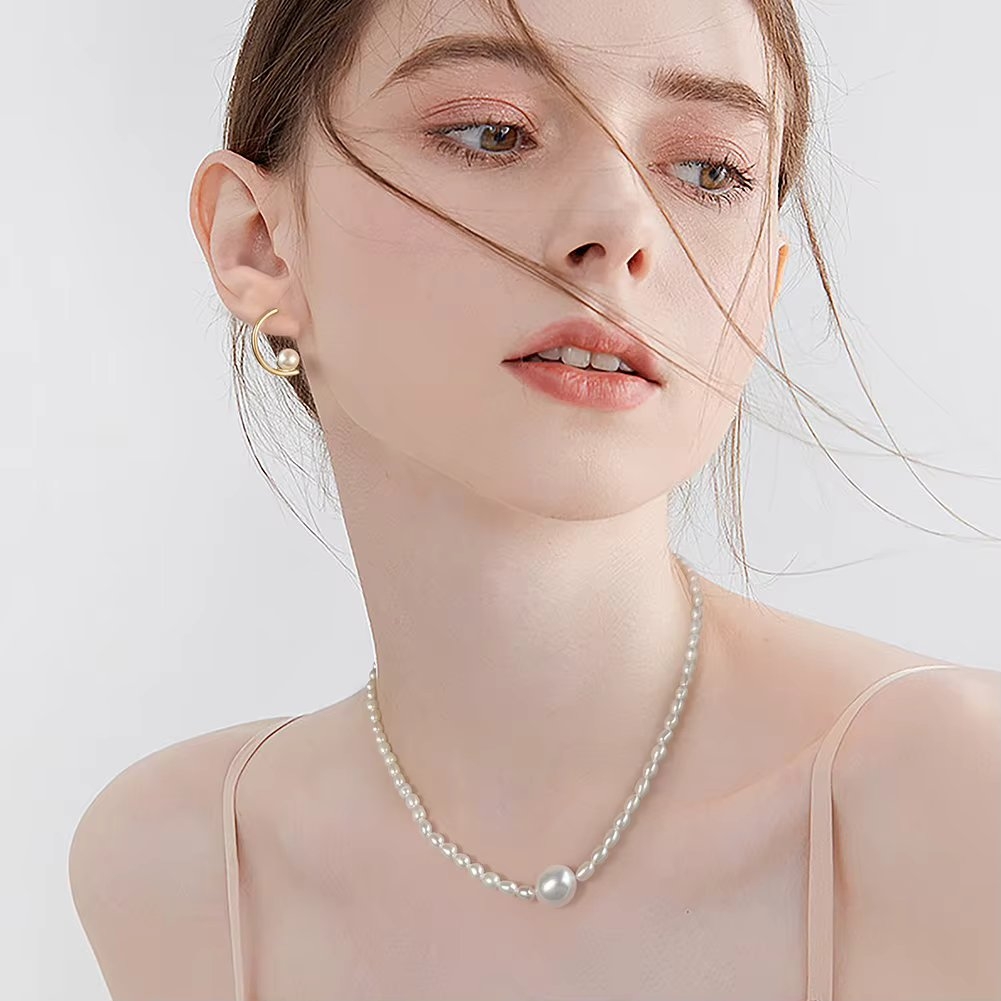 Cercei argint 925, JW1734, model semicerc si perla, placati cu aur