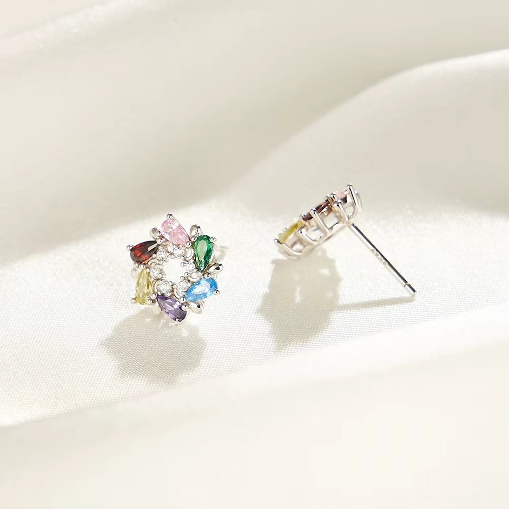 Cercei argint 925, JW1762, model elegant multicolor, placati cu rodiu