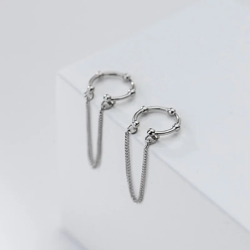 Cercei ear cuff argint 925, JW1078, model simplu cu lant, placati cu rodiu