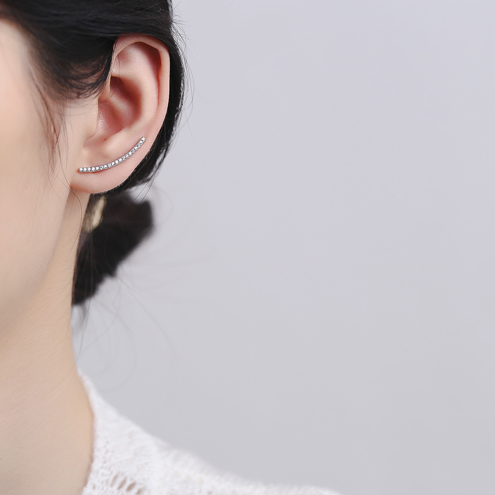 Cercei ear cuffs argint 925, JW676, model elegant, placat cu rodiu - 1 | YEO