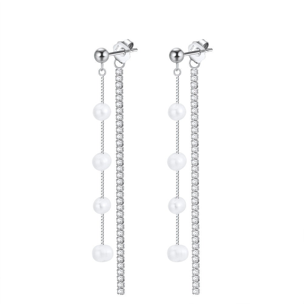 Cercei lungi argint 925, JW1568, model perla, placati cu rodiu