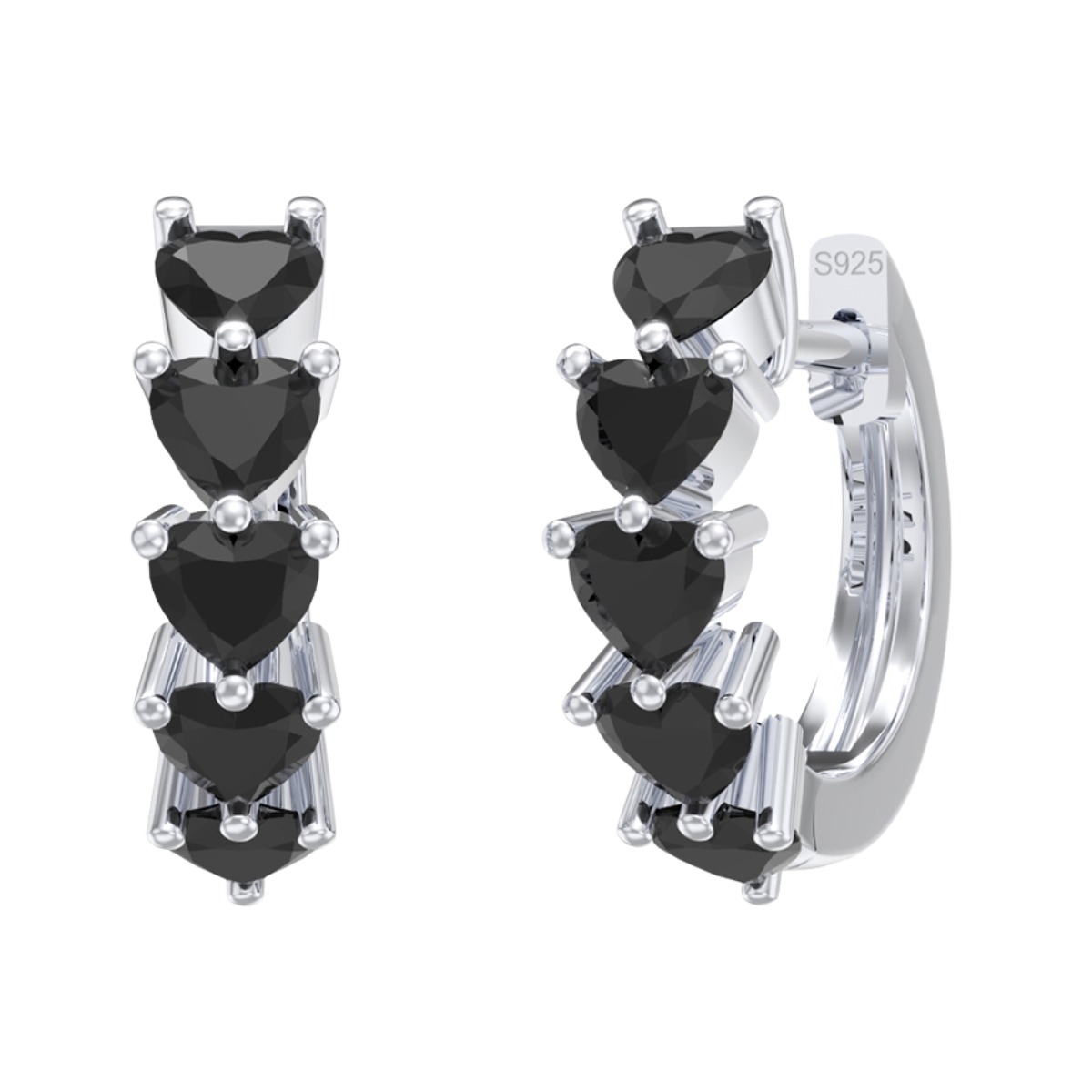 Cercei rotunzi argint 925, JW1799, model cu zirconiu negru, placati cu rodiu